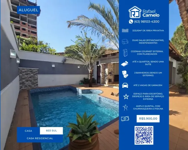 ALUGUEL - Casa - Quatro Quartos, uma Suíte, Escitório, Cozinha Gourmet, Piscina, 2 Vagas -