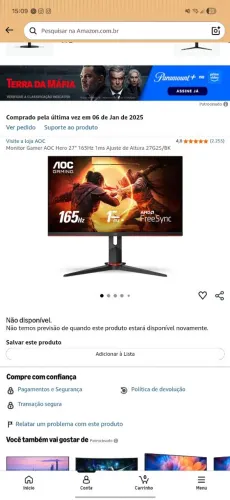 Monitor AOC Hero 27" 165Hz 1Ms