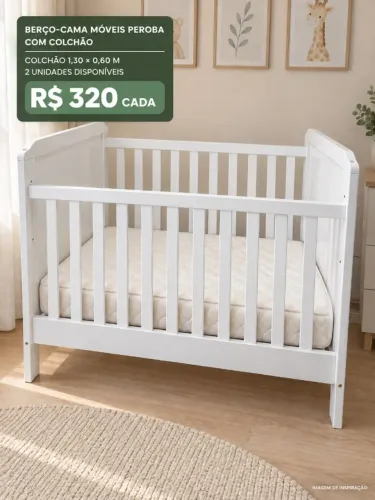 BERÇO-CAMA MÓVEIS PEROBA COM COLCHÃO - 2 UNIDADES