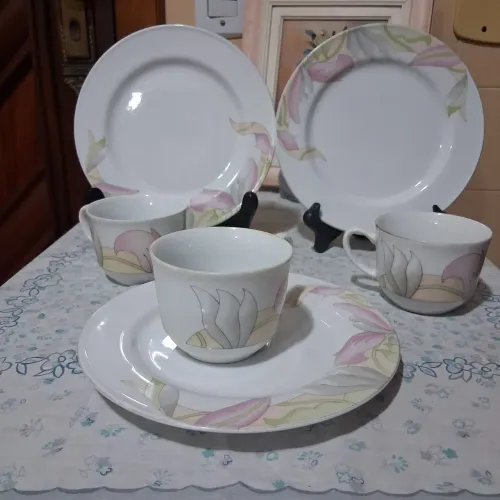 Jogo chá porcelana Schmidt floral 6 peças. 