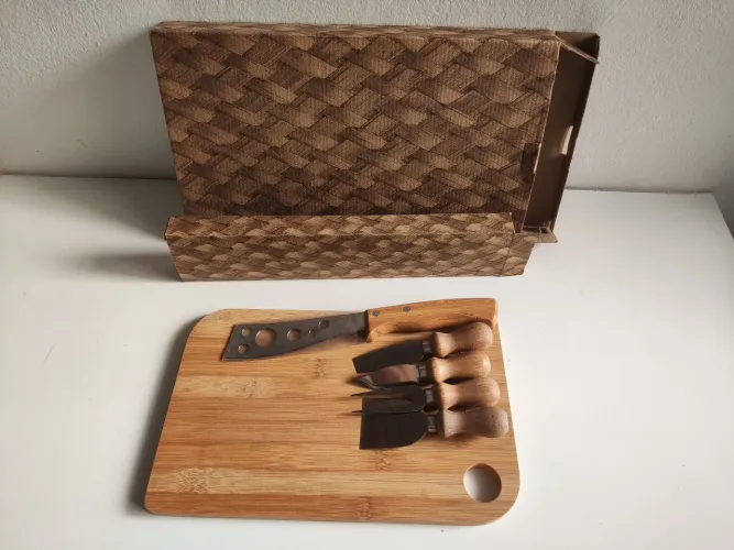 Kit Tábua De Frios E Queijos Bambu 5 Peças - Novo na Caixa!
