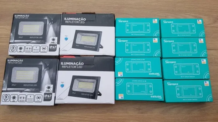 Automação Alexa Google Interruptor Wi-Fi Sonoff + Refletor LED 300W IP67 Bivolt - 12 Itens