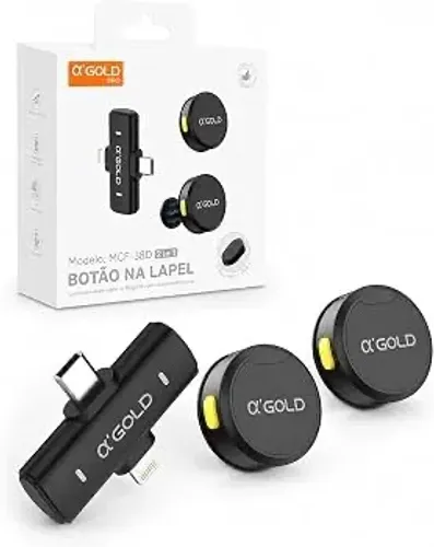 Microfone Lapela Sem Fio 2 em 1 para iPhone e Android