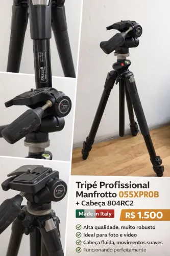? Tripé Profissional Manfrotto 055XPROB + Cabeça 804RC2