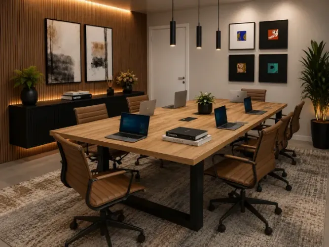 Mesa De Reunião Thick Wood Corporate: Alto Padrão. L250cm x P90cm A74cm