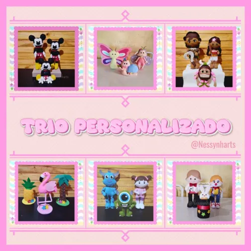Trio de personagens em feltro - Decoração de festas