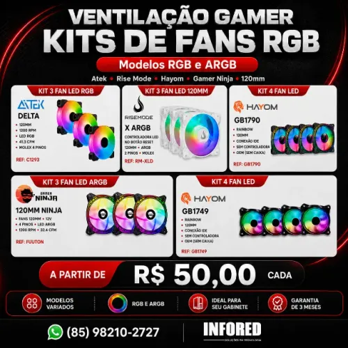 Kits de Fans RGB e ARGB - Ventilação Gamer