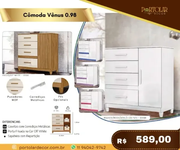 Cômoda Vênus 0.98, a pronta entrega