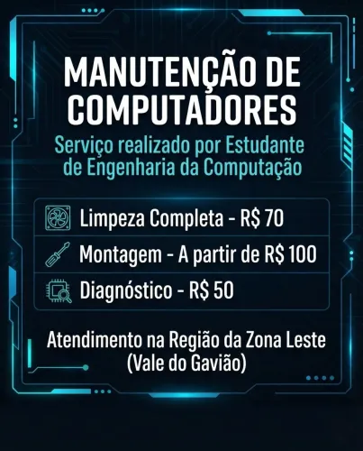 Limpeza, Montagem de PC Escritório e Gamer e Formatação - Técnico em TI