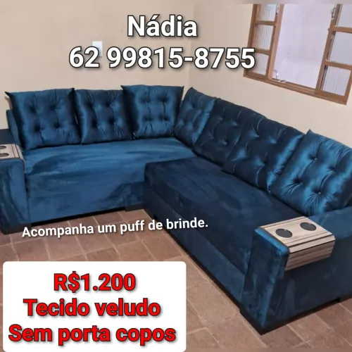 SOFÁ DE CANTO 6 LUGARES VELUDO
