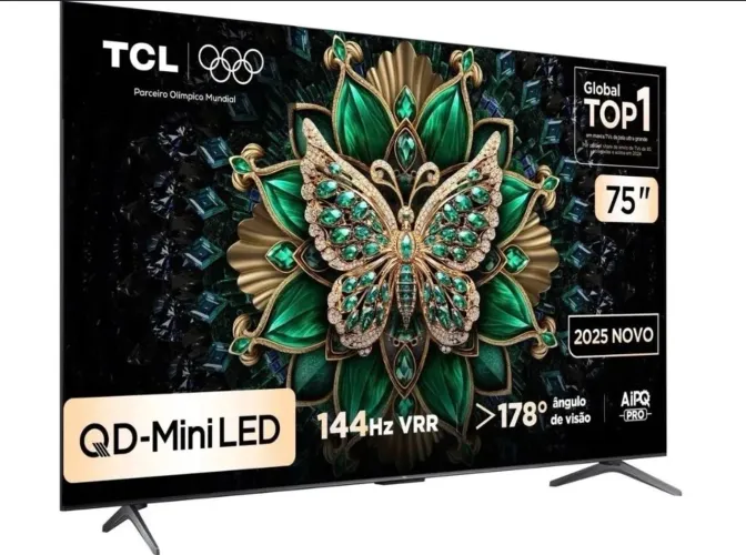 Smart TV 75" TCL 4K UHD MiniLED 75C6K 144Hz Google TV AiPQ Google Assistente 4 HDMI 2 USB