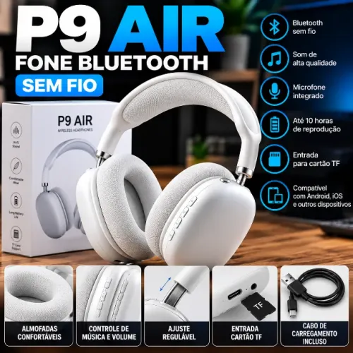 ? Fone Bluetooth P9 AIR Sem Fio - Wireless com Microfone