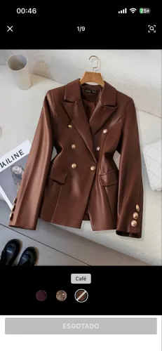 Jaqueta Blazer Feminino Couro PU SHEIN - Cor Café (Tamanho GG)