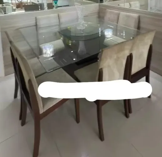Mesa de vidro 8 cadeiras foradas sem defeito 