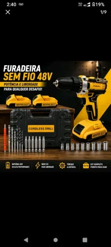 Furadeira com maleta + acessórios - sem fio, super prática para o dia a dia