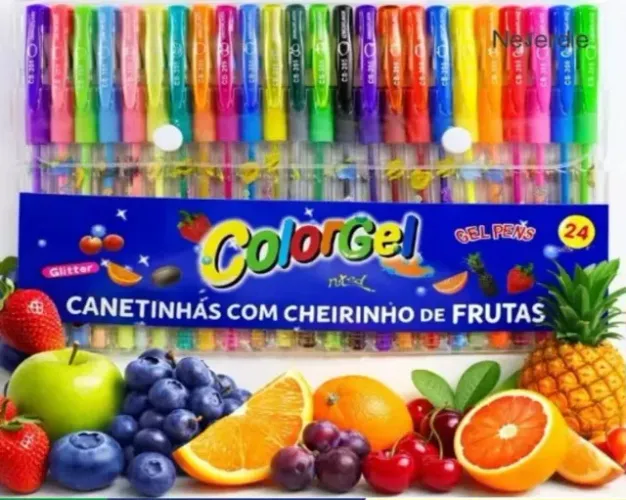 Caneta Gel Colorgel Canetinhas Coloridas Perfumadas Glitter Kit 24 Cores