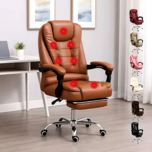 Cadeira de Presidencial Com Massageador 7 Pontos Ergonômica Reclinável Apoio Pés e Braços