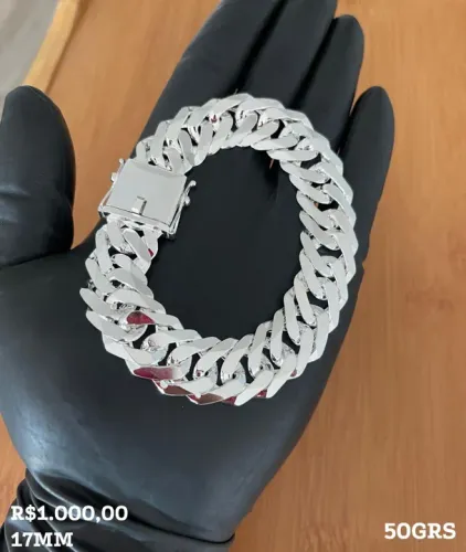 PULSEIRA ELO DUPLO 17MM ( FECHO GAVETA ) PRATA 925