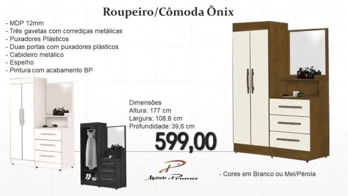 Roupeiro/Cômoda Ônix - Novo - Branco/Mel/Pérola - FRETE GRÁTIS 