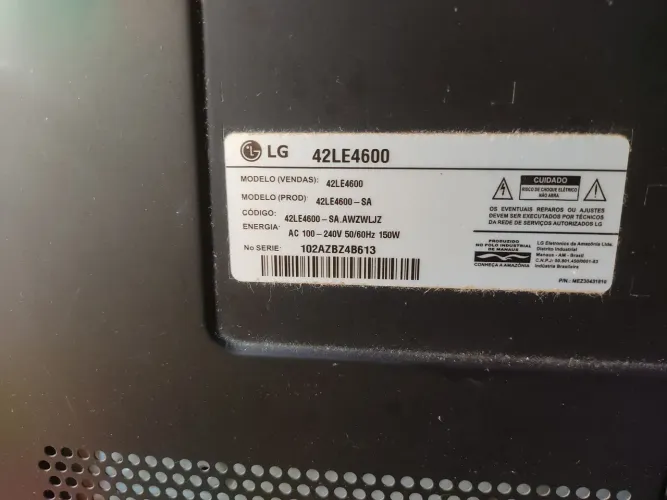 TV LG 42LE4600 ( Defeito na placa principal, tela ok.)