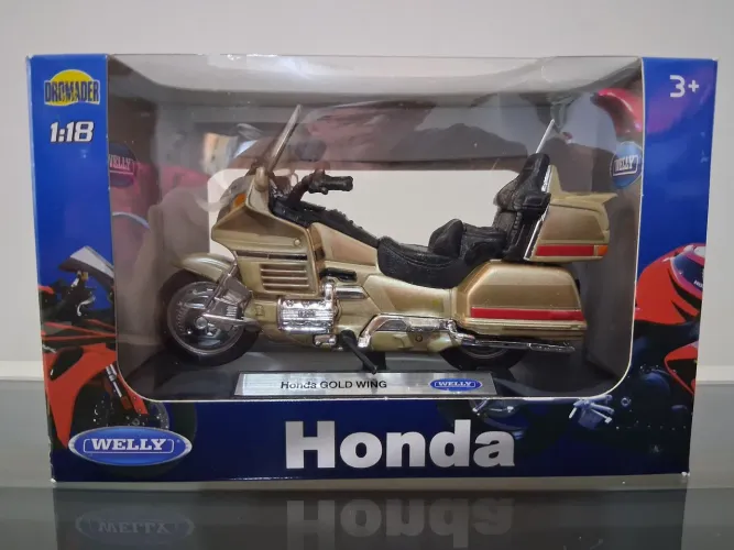Miniatura Moto Welly Honda Gold Wing com base - Escala: 1/18