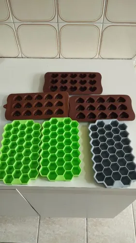 6x Formas de Gelo Silicone (Coração & Hexagonal) | Coquetéis Criativos
