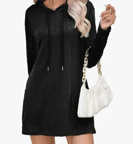 VESTIDO INVERNO PRETO COM TOUCA - CONFORTO E ESTILO NO MESMO LOOK!