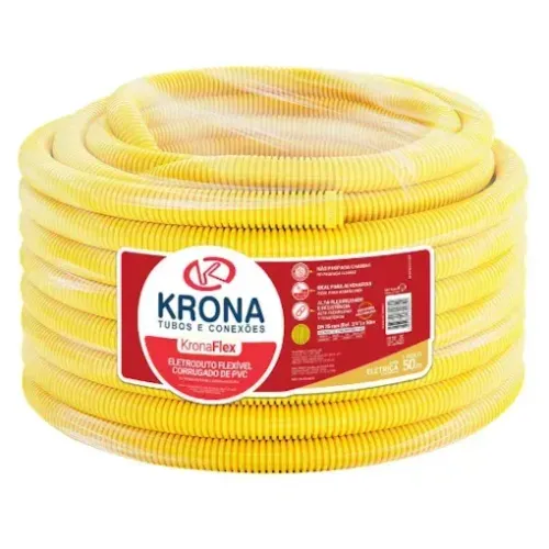 Eletroduto de PVC Corrugado 25mm Flexível (Parede) Amarelo Rolo 25m Krona