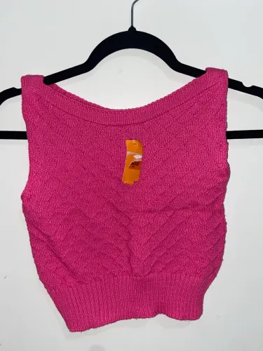 Cropped Rosa tricô na etiqueta top camisa feminino