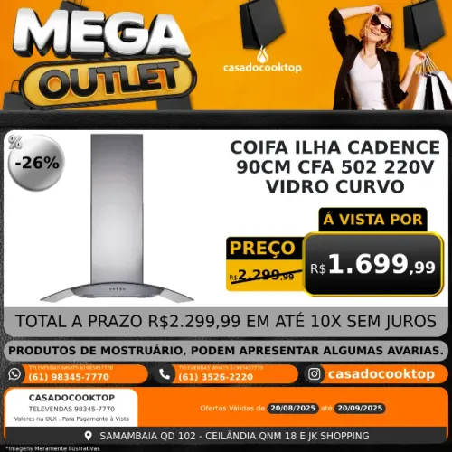 COIFA ILHA CADENCE 90CM CFA502 220V VIDRO CURVO CFA502-220