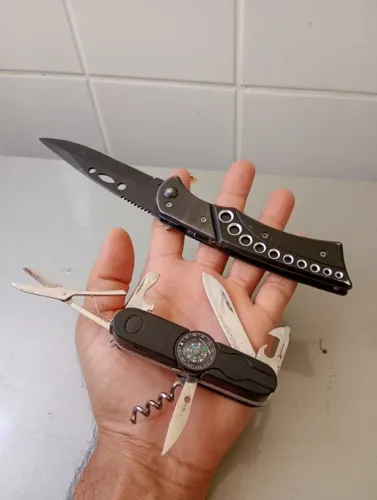 Faca tática e canivete suiço - para camping, caça, pescaria, trekking