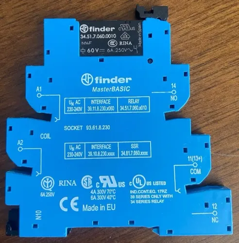 Relé Modular/Acoplado ou borne relé Bobina 220Vac - 1 NAF - 6A - FINDER