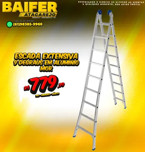 Escada 9 Degraus em Alumínio Extensiva Mor
