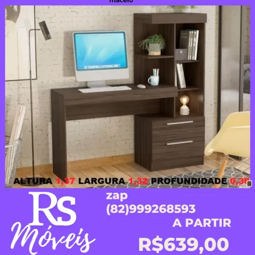Escrivaninha com Nicho e Gaveta - Amadeirado - R$639,00