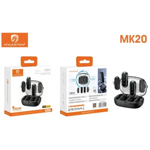 Microfone lapela h'maston mk20 2 em 2 microfone tipo c + lightning
