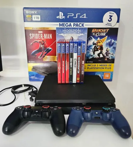 Console Sony PlayStation 4 Slim 1Tb Standard + 2 Controles originais + 7 Jogos