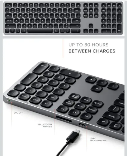 &? Teclado Bluetooth Satechi de Alumínio com Teclado Numérico - Cinza Espacial