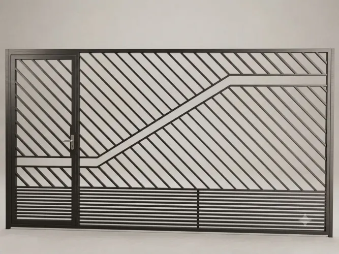 Portão de Garagem Basculante de Ferro (3,86m x 2,17m) com Social Embutido