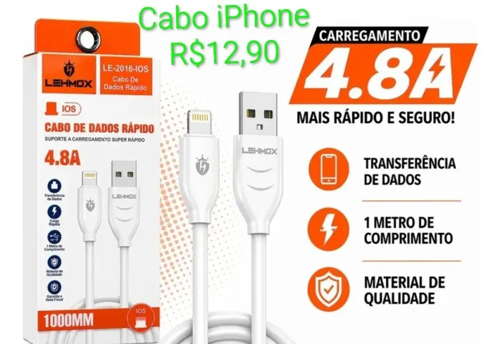 Cabo para carregamento IPhone. Entrega via app por conta comprador