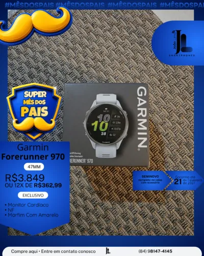 GARMIN FORERUNNER 970, 47MM, SEMINOVO NA GARANTIA, EXCLUSIVO!