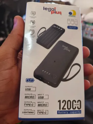 Carregador Portátil Power Bank 12000mAh Legal Plus SJ137 Com Cabos Embutidos