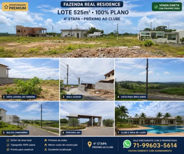 FAZENDA REAL RESIDENCE - 4ª ETAPA | 525 m² | R$ 140.000 ? OPORTUNIDADE - VENDA DIRETA