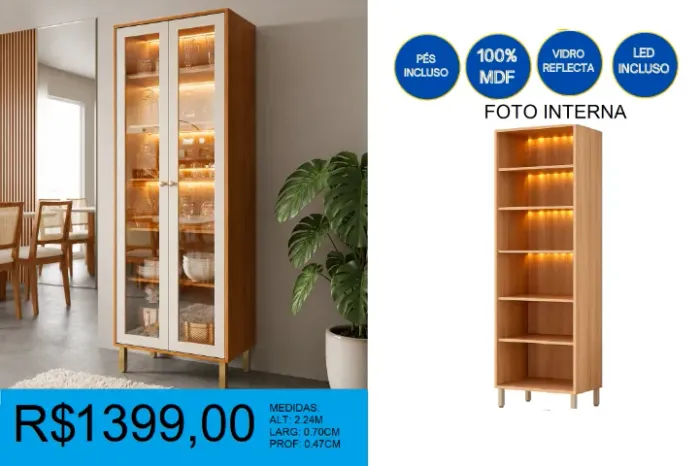 PANELEIRO - COM LED-100%MDF-VIDRO REFLECTA - ENTREGA E MONTAGEM GRATUITO