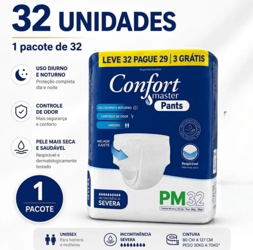 Kit 6 pacotes de fralda calça geriátrica Confort Master P/M