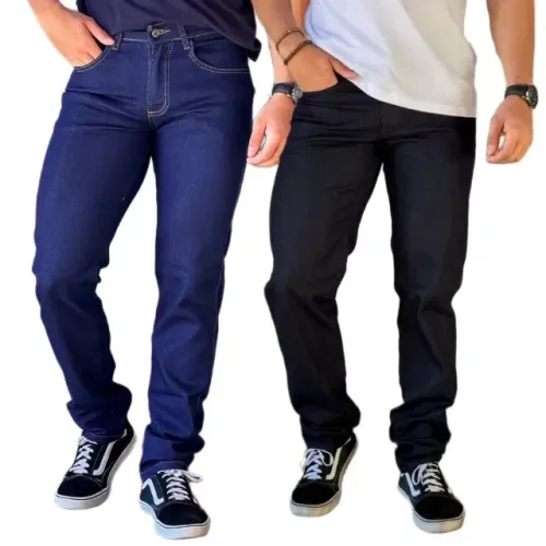 2 Calças Jeans Preta e Azul Masculinas Retas