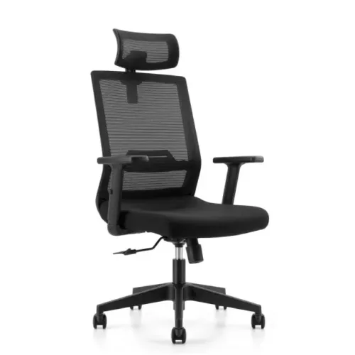 Cadeira Presidente Ergonômica Preta Em Tela Com Encosto Alto E Apoio Lombar 30050