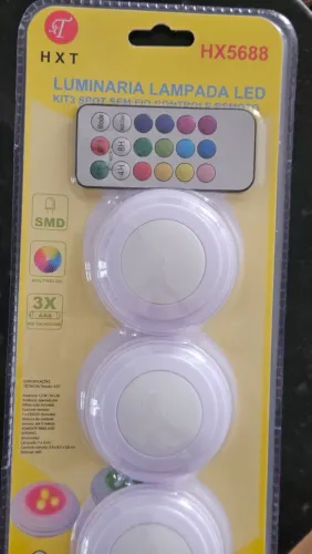 Kit 3 Luminárias LED Spot Sem Fio RGB Com Controle Remoto HXT