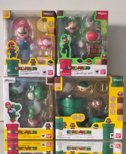 Set Bandai Super Mario Bros S.H.Figuarts - Mario, Luigi, Yoshi e Play Set A originais, SHF