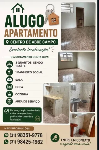 Apartamento em Abre Campo, 3 quartos.