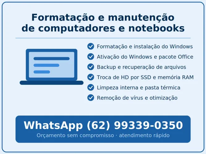 Formatação de PC e notebook com backup, SSD e limpeza ? orçamento sem compromisso